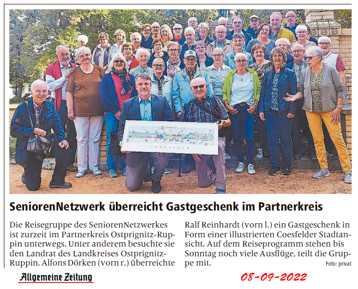 2022 09 08 SeniorenNetzwerk Gastgeschenk Ruppin AZ Bericht