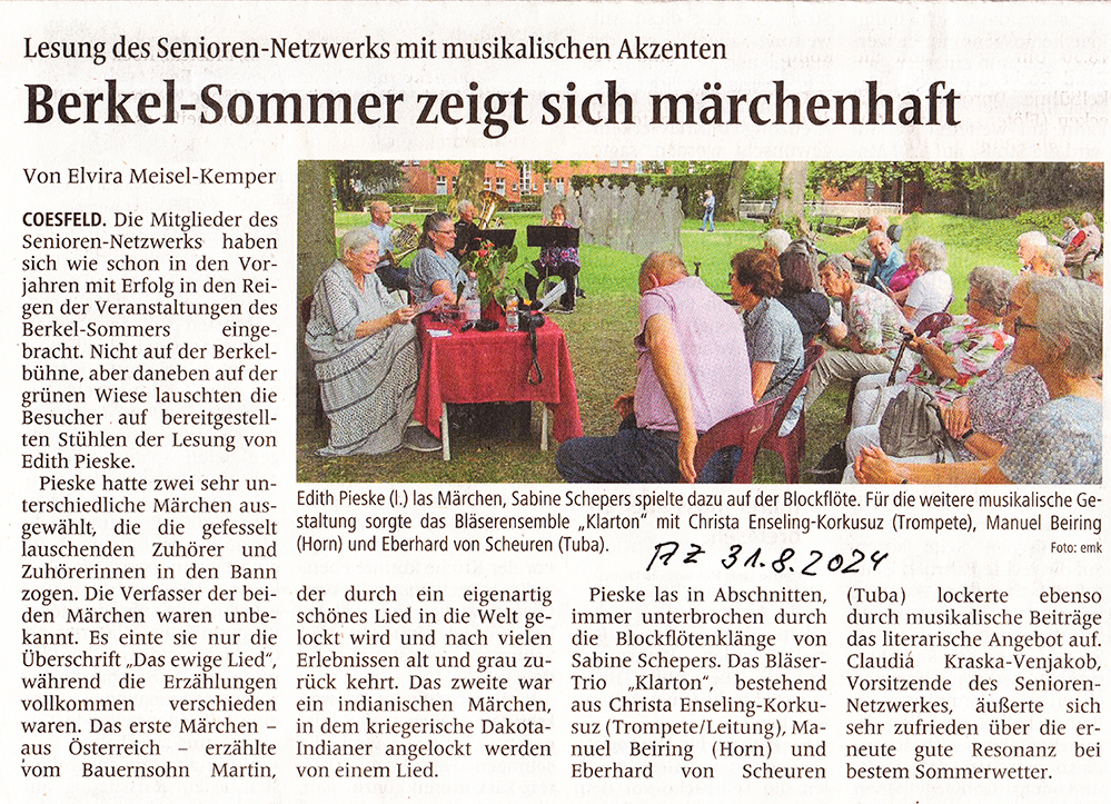 2024 08 31 AZ Bericht Lesung des Senioren Netzwerkes im Berkelsommer W