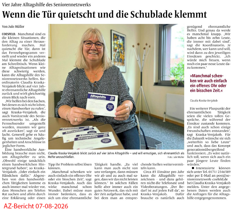 2026 08 07 AZ Bericht Vier Jahre Alltagshilfe SeniorenNetzwerk